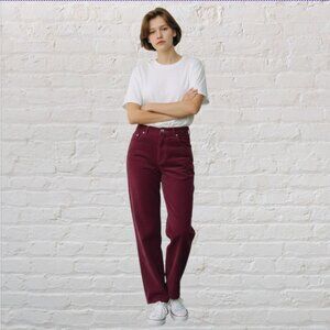 PAPAGALLO -- Vintage 90's, Fuscia Corduroy Jeans, Straight Leg, Lace Pockets
